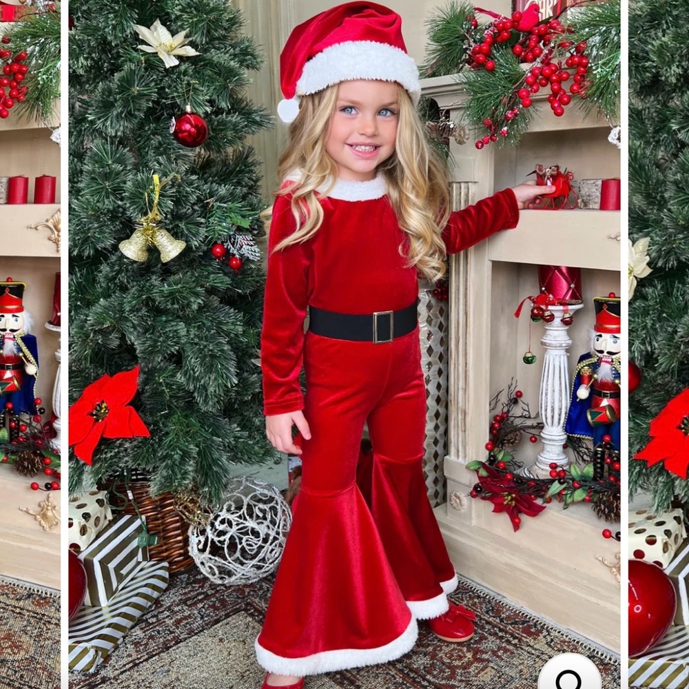 Little Santa Velvet Bell Bottom Set by Mia Belle Girls
